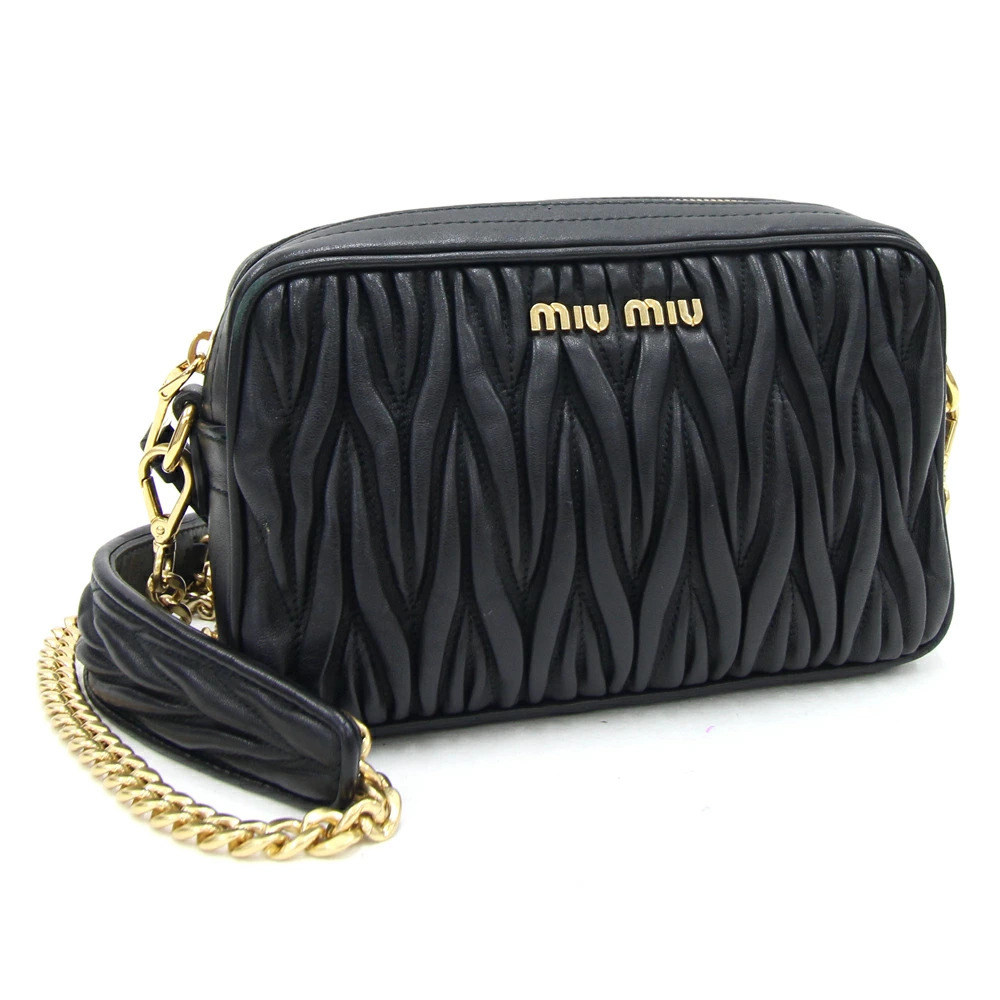 Miu Miu Matelasse Shoulder Bag Black Leather Crossbody Clutch Chain Miumiu